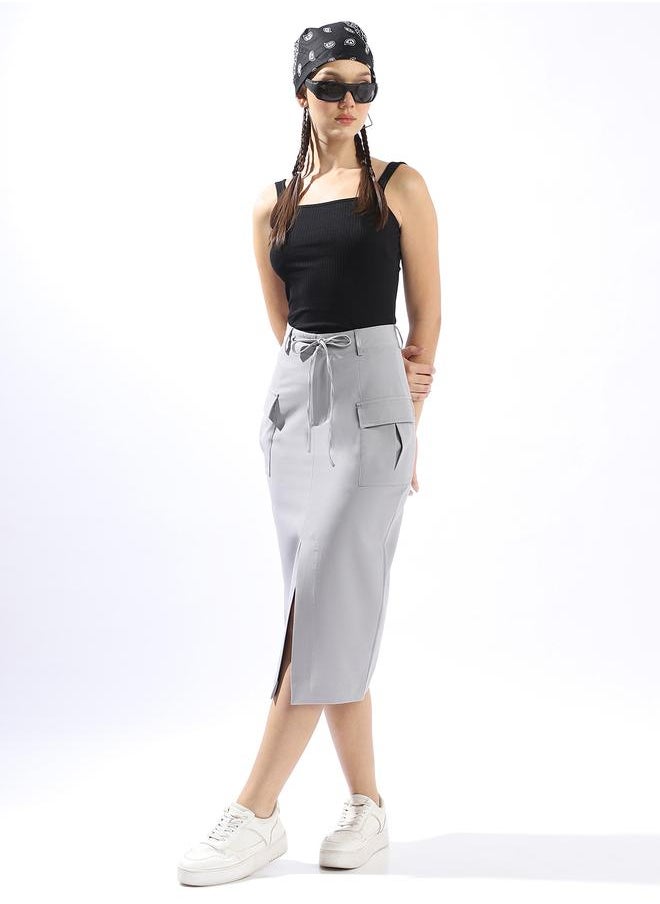 Hubberholme Women High Rise Midi A-Line Korean Cargo Skirt  - Image 1