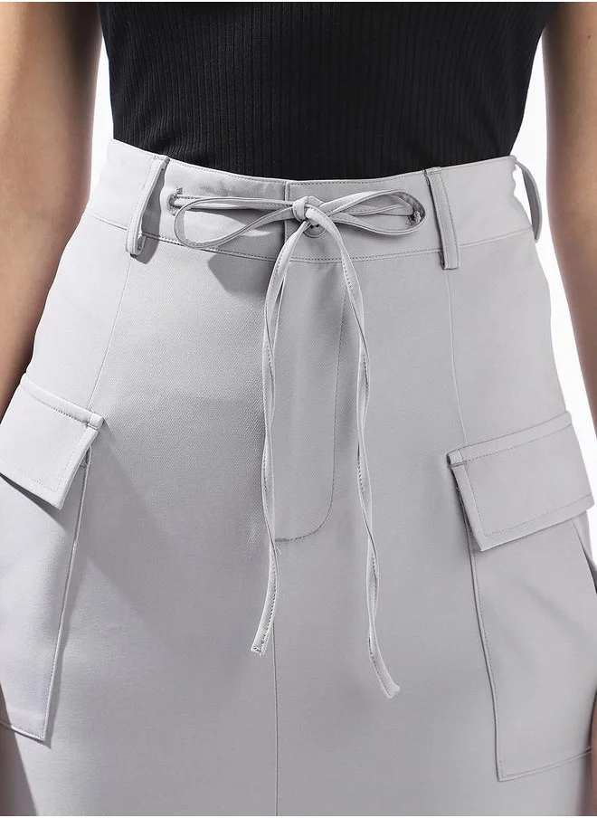 Hubberholme Light grey Tailored Skirts for Women Tailored Fit 95% polyester 5% spandex Button Closure