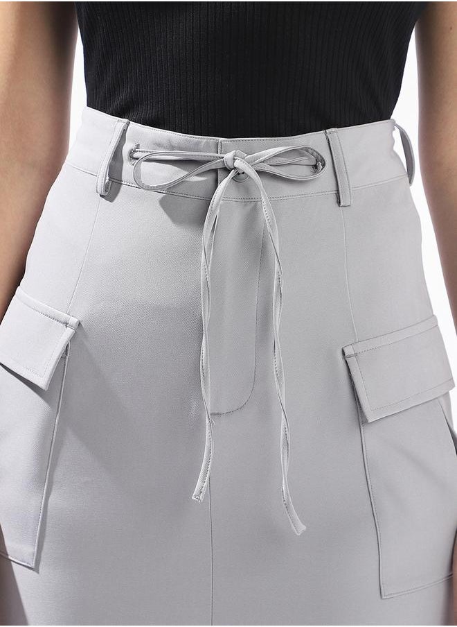 Hubberholme Women High Rise Midi A-Line Korean Cargo Skirt  - Image 5