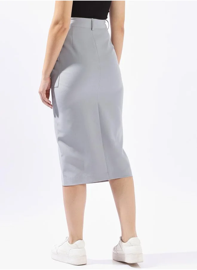 Hubberholme Light grey Tailored Skirts for Women Tailored Fit 95% polyester 5% spandex Button Closure