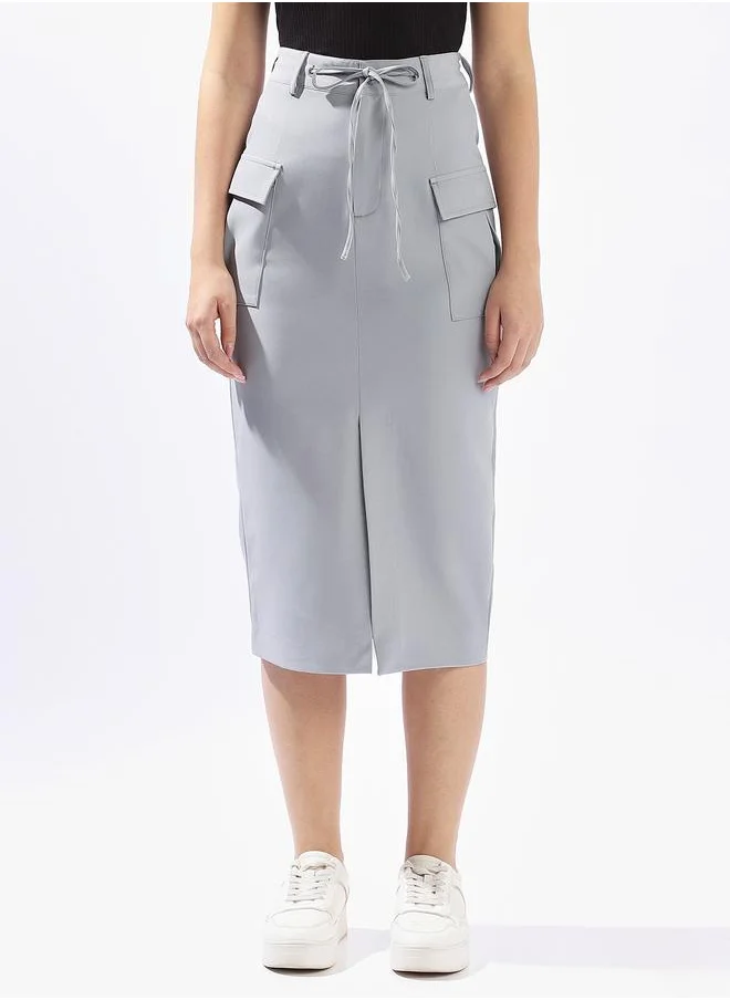 Hubberholme Light grey Tailored Skirts for Women Tailored Fit 95% polyester 5% spandex Button Closure