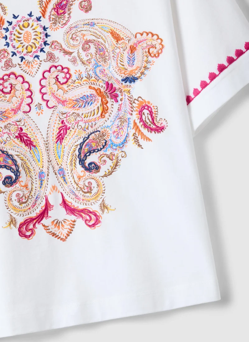 Ovs OVS White Pure Cotton T-Shirt Regular Fit With Embroidery