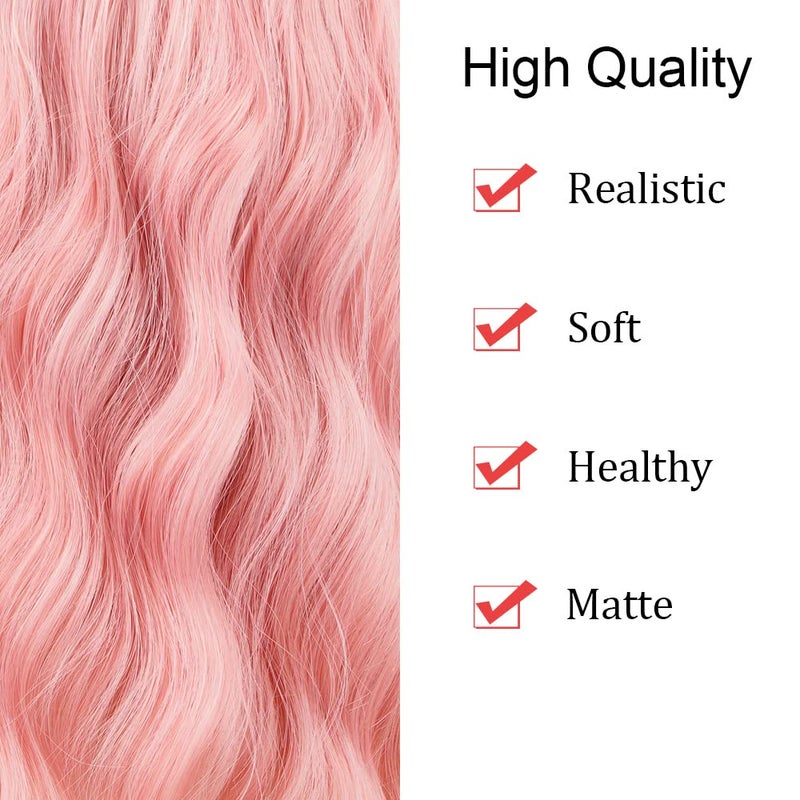 PHOENIXFLY Pink Wavy Wigs With Bangs Short Bob Wig for Women Curly Synthetic Cosplay Wig for Girls Daily Use Colorful Wigs(14 Inch,Pink) - Image 5