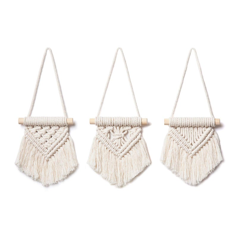 Mkono Mkono Mini Macrame Wall Hanging Set of 3 Cute Boho Christmas Tree Decoration Car Ornaments Woven Art Decor for Nursery Bathroom Bedroom Living Room Dorm Home Idea 35W x 4H XSmall 