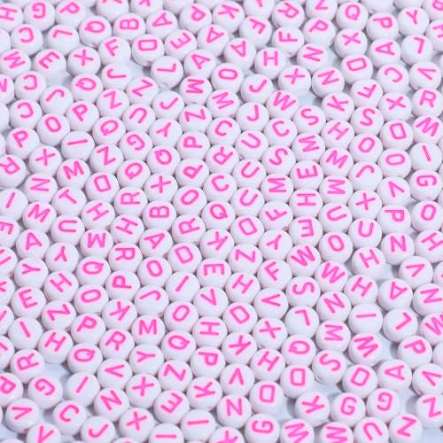 Xilitata Pink Letter Beads Alphabet Letters White Round Bead 4x7mm 1200pcs Pink Beads for Bracelets Friendship Bracelets Making Kit Beads with Box - Image 1