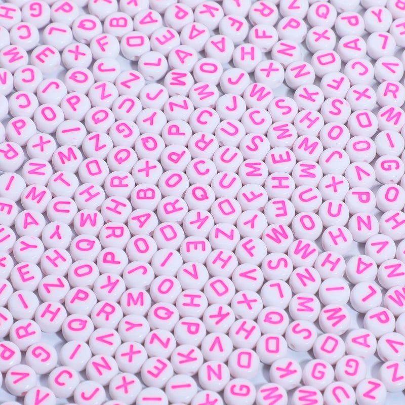 Xilitata Pink Letter Beads Alphabet Letters White Round Bead 4x7mm 1200pcs Pink Beads for Bracelets Friendship Bracelets Making Kit Beads with Box - Image 3