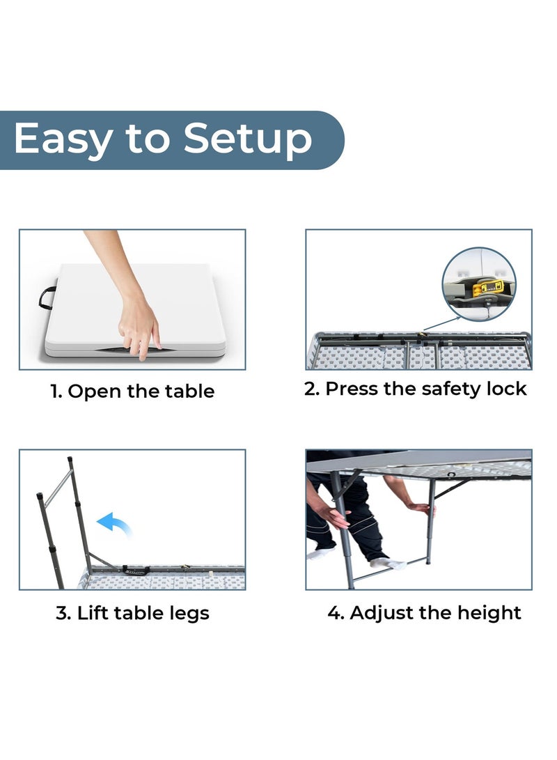 ماركولو طاولة قابلة للطي 120x60 سم – شديدة التحمل، محمولة، تصميم قابل للطي من المنتصف، طاولة بلاستيك مدمجة للاستخدام الداخلي والخارجي - Image 4