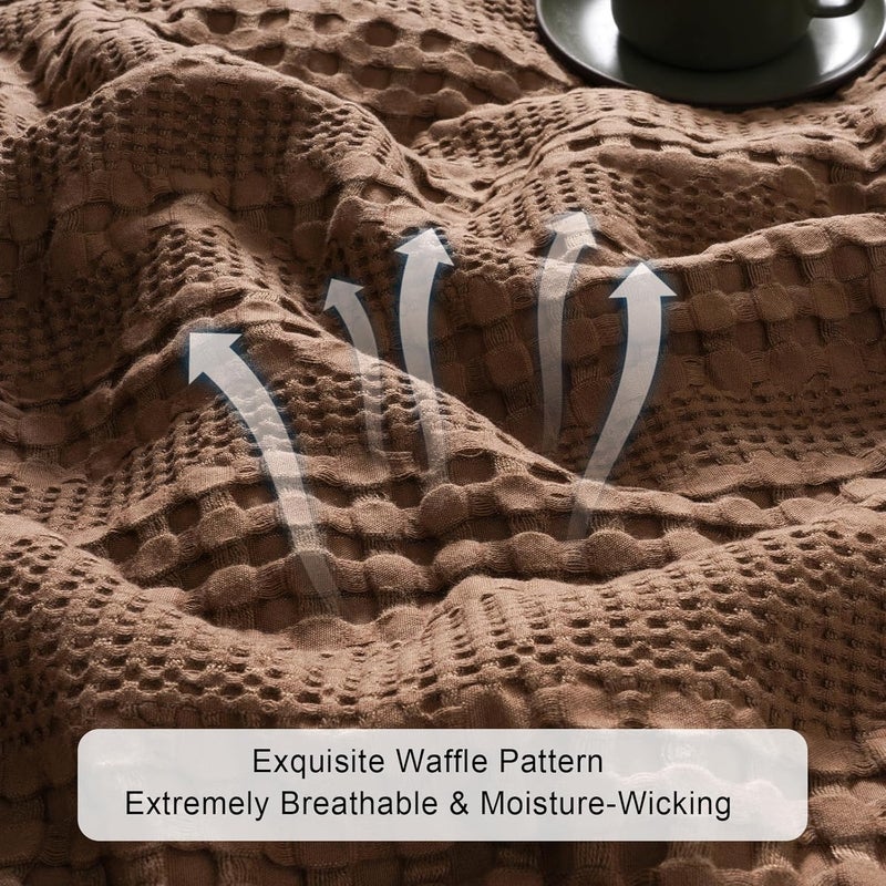 PHF بطانية الوافل من القطن البامبو كينغ (264 سم × 228 سم) للكنبة، السرير، مقاومة للتمزق لفصل الربيع والصيف، خفيفة الوزن وقابلة للتنفس، بني كاكاو - Image 4