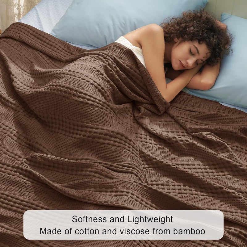 PHF بطانية الوافل من القطن البامبو كينغ (264 سم × 228 سم) للكنبة، السرير، مقاومة للتمزق لفصل الربيع والصيف، خفيفة الوزن وقابلة للتنفس، بني كاكاو - Image 2