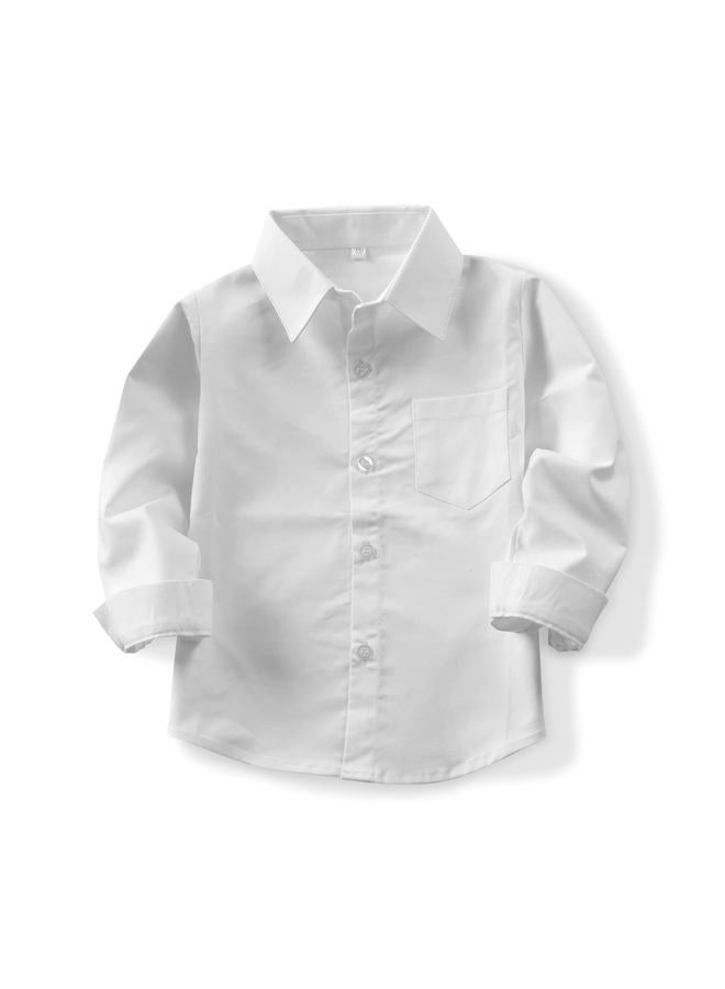 OCHENTA Toddler Baby Boys' Oxford Dress Shirts Button Down Long Sleeve Little Kids Casual Formal School Uniform Shirt White Tag 90CM - 18 Months, N005 White, 18 Months - Image 1