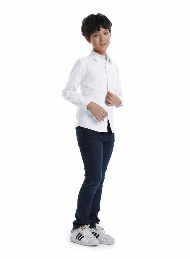 OCHENTA Toddler Baby Boys' Oxford Dress Shirts Button Down Long Sleeve Little Kids Casual Formal School Uniform Shirt White Tag 90CM - 18 Months, N005 White, 18 Months - Image 4
