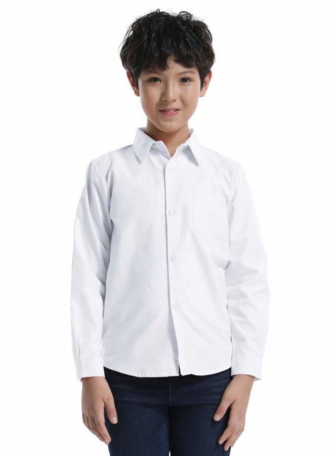 OCHENTA Toddler Baby Boys' Oxford Dress Shirts Button Down Long Sleeve Little Kids Casual Formal School Uniform Shirt White Tag 90CM - 18 Months, N005 White, 18 Months - Image 2