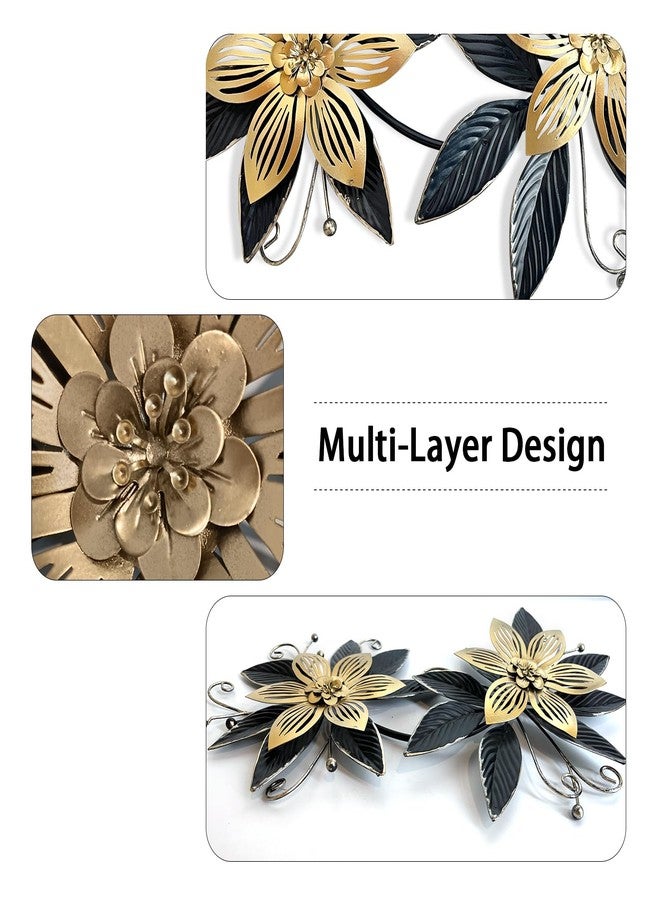LIFFY Black Wall Decor,15" 3D Multi-layer Metal Flowers Wall Decor, Rustic Modern Floral Sculpture for Indoor Kitchen Bedroom Living Room Office Outdoor Garden Patio - Image 3