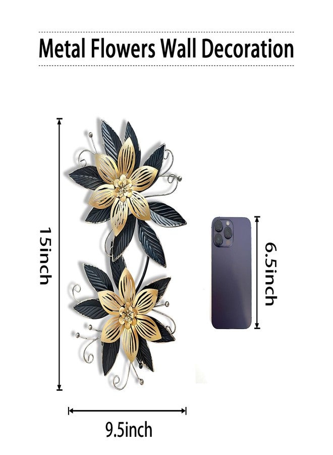 LIFFY Black Wall Decor,15" 3D Multi-layer Metal Flowers Wall Decor, Rustic Modern Floral Sculpture for Indoor Kitchen Bedroom Living Room Office Outdoor Garden Patio - Image 2