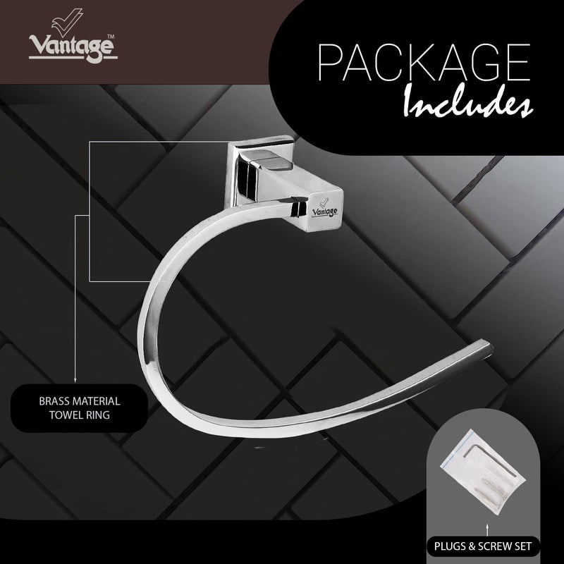 Vantage حلقة منشفة فانتاج VCK-2013 مصنوعة من النحاس الأصفر 100% مثبتة على الحائط بتشطيب كروم، ملحقات الحمام لتعليق القماش، لتعزيز الديكور الفاخر والسلس - Image 3