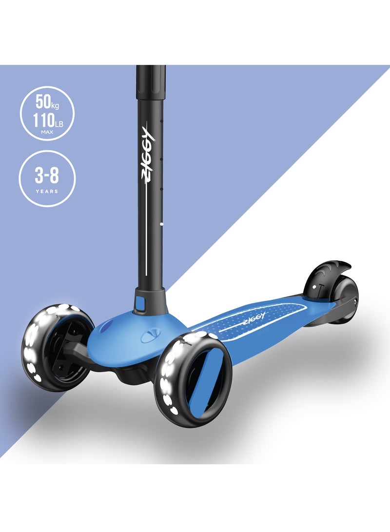 ZIGGY 3-Wheel Tilt Scooter for Kids Ages 3 to 6 | Blue Kick Scooter with LED Light-Up Wheels, 4-Height Adjustable Handlebar, Lean-to-Steer, ABEC-7 Bearings | ZG-7037 - Image 3