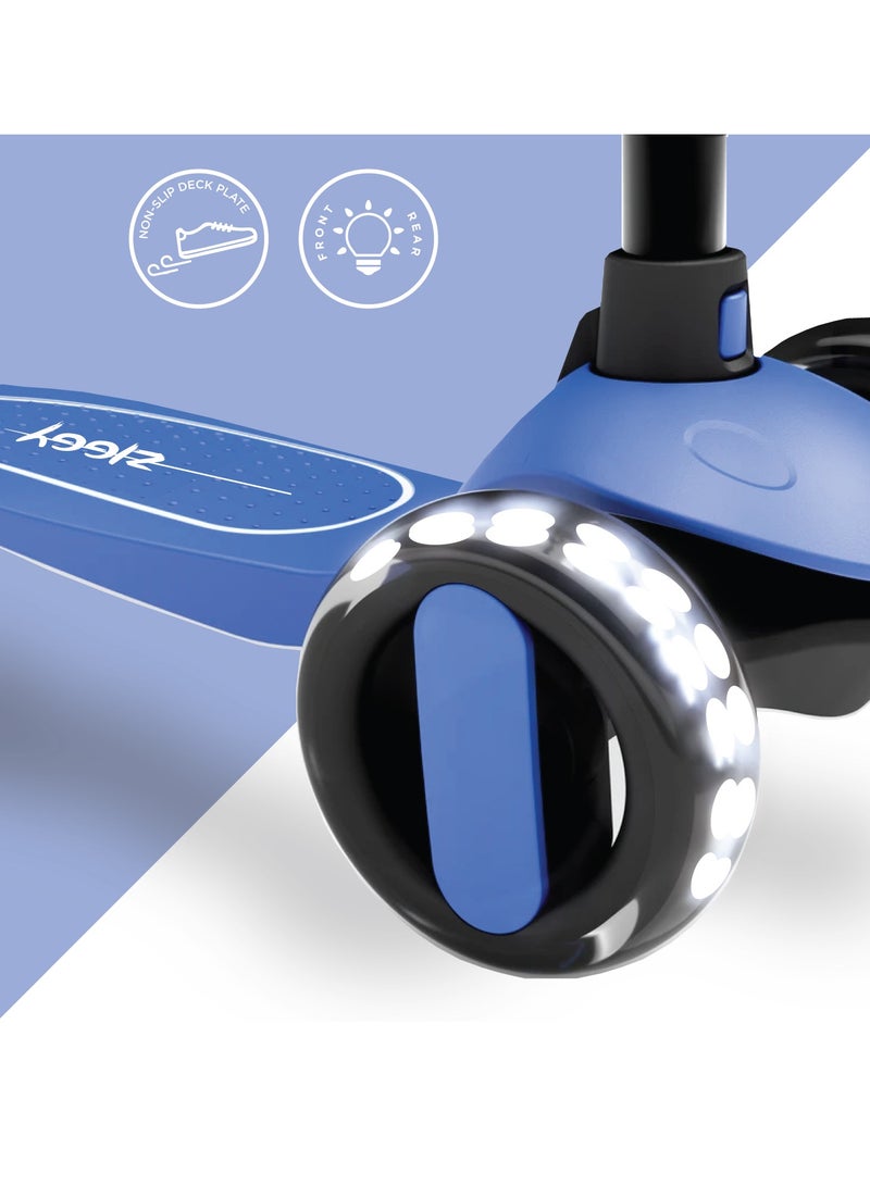 ZIGGY 3-Wheel Tilt Scooter for Kids Ages 3 to 6 | Blue Kick Scooter with LED Light-Up Wheels, 4-Height Adjustable Handlebar, Lean-to-Steer, ABEC-7 Bearings | ZG-7037 - Image 4
