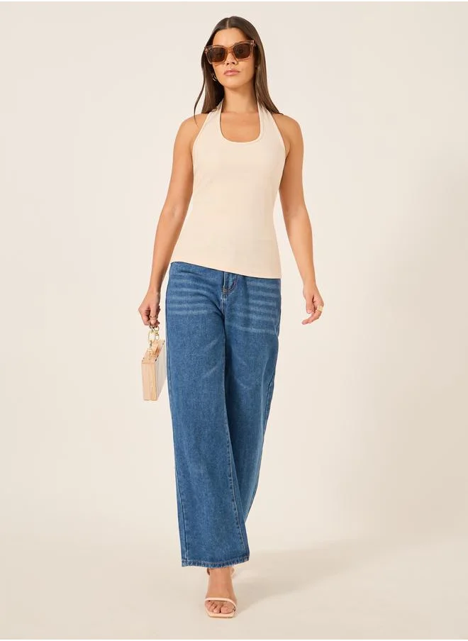 Styli Styli Ribbed Halter Neck Fitted Tank T-Shirt