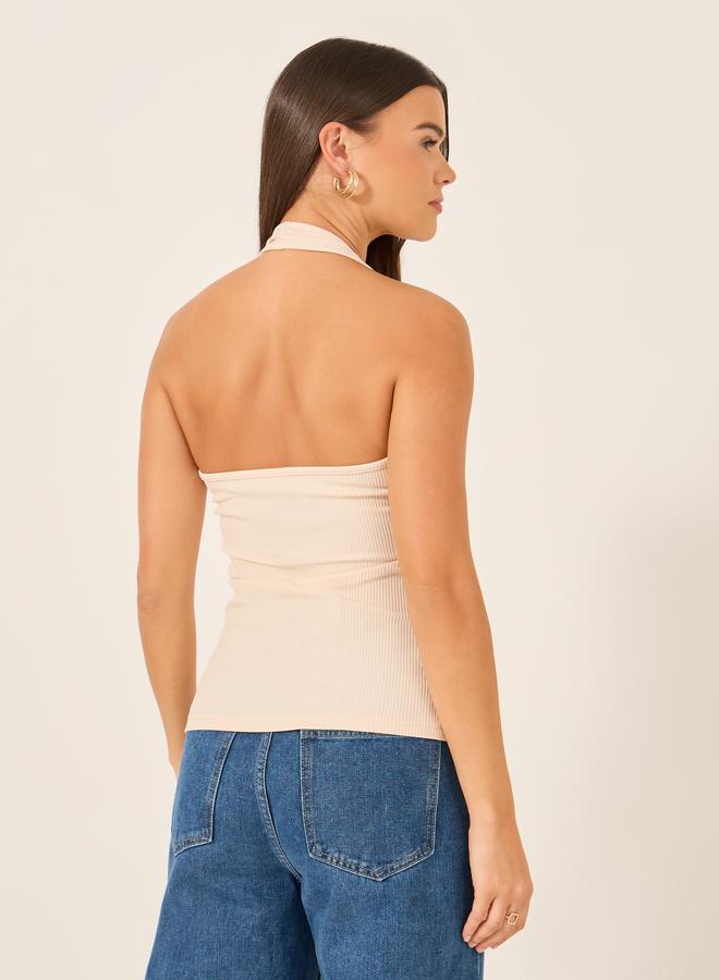 Styli Styli Ribbed Halter Neck Fitted Tank T-Shirt  - Image 4