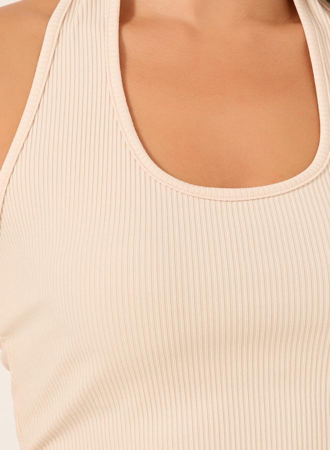 Styli Styli Ribbed Halter Neck Fitted Tank T-Shirt  - Image 3
