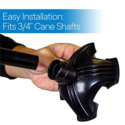 RMS Cane Tip - Self Standing Quad Base Replacement for Most Walking Canes, Walking Sticks, Folding Canes or Offset Quad Pod or Tripod Canes - 4 Prong Rubber Cane Foot Pad (Black) - Image 3