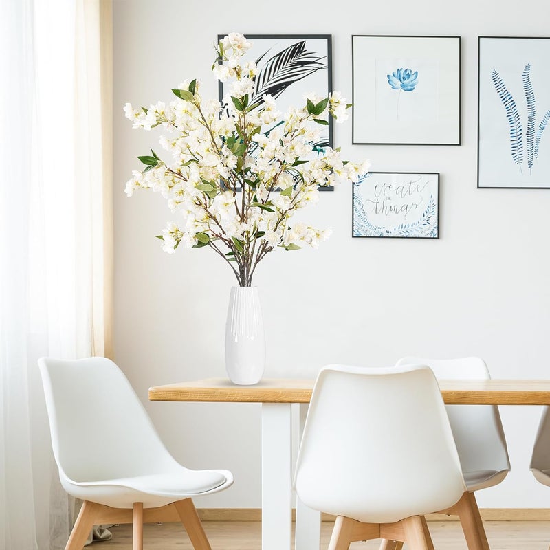 Sggvecsy Artificial Cherry Blossom Flowers 3 Pcs Faux Cherry Blossom Stems Faux Silk Cherry Blossom Branches 354 Fake Flowers Long Stems for Vase Arrangements Home Wedding Table Decor White - Image 4