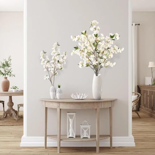 Sggvecsy Artificial Cherry Blossom Flowers 3 Pcs Faux Cherry Blossom Stems Faux Silk Cherry Blossom Branches 354 Fake Flowers Long Stems for Vase Arrangements Home Wedding Table Decor White - Image 3