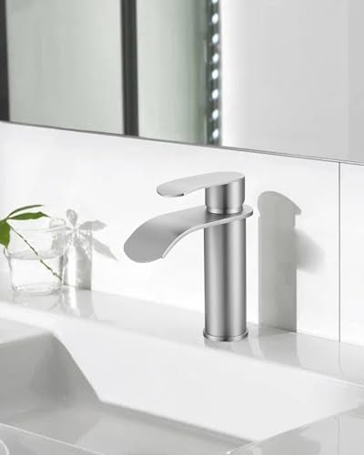 WOWOW Brushed Nickel Bathroom FaucetSingle Hole Waterfall Bathroom Faucets Sink with cUPC Supply Lines and Pop Up DrainModern Single Handle Bathroom Faucet 1 Hole for CountertopBathroom Sink Faucet - Image 3