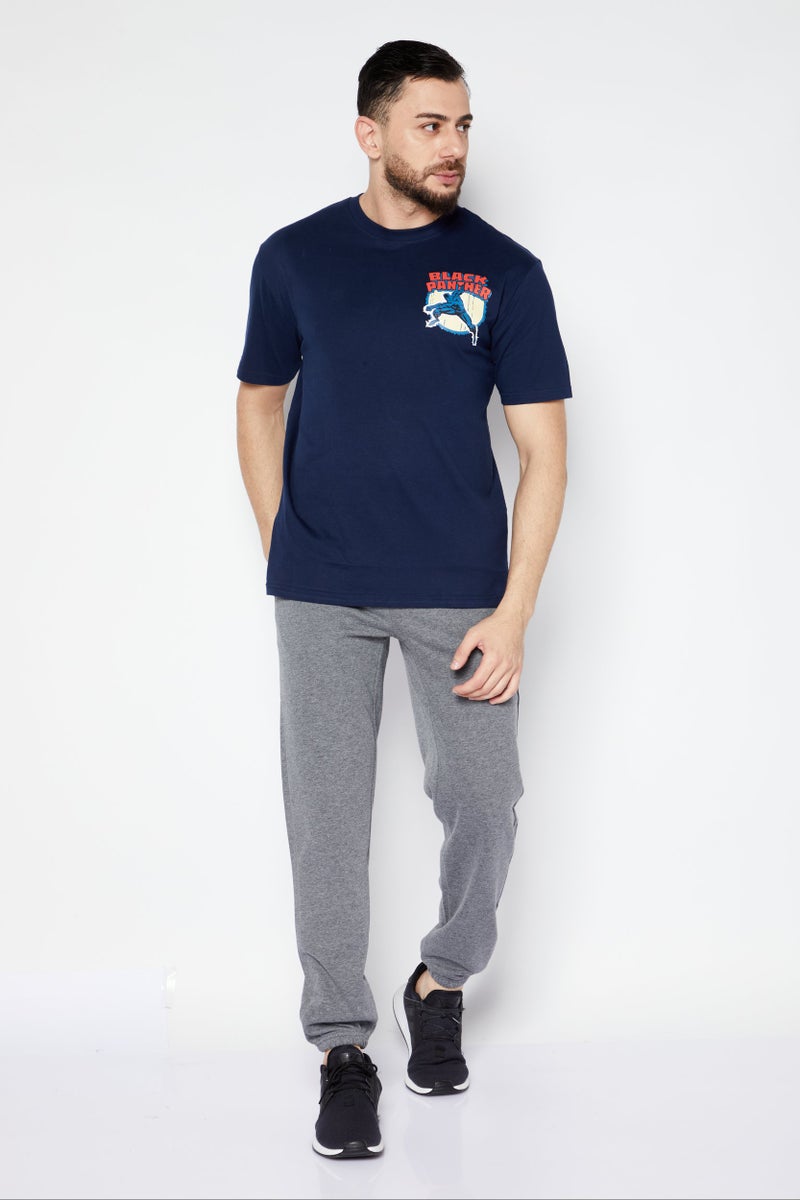 MARVEL Men Crew Neck Short Sleeve Graphic Print T-Shirt, Navy Blue - Image 2