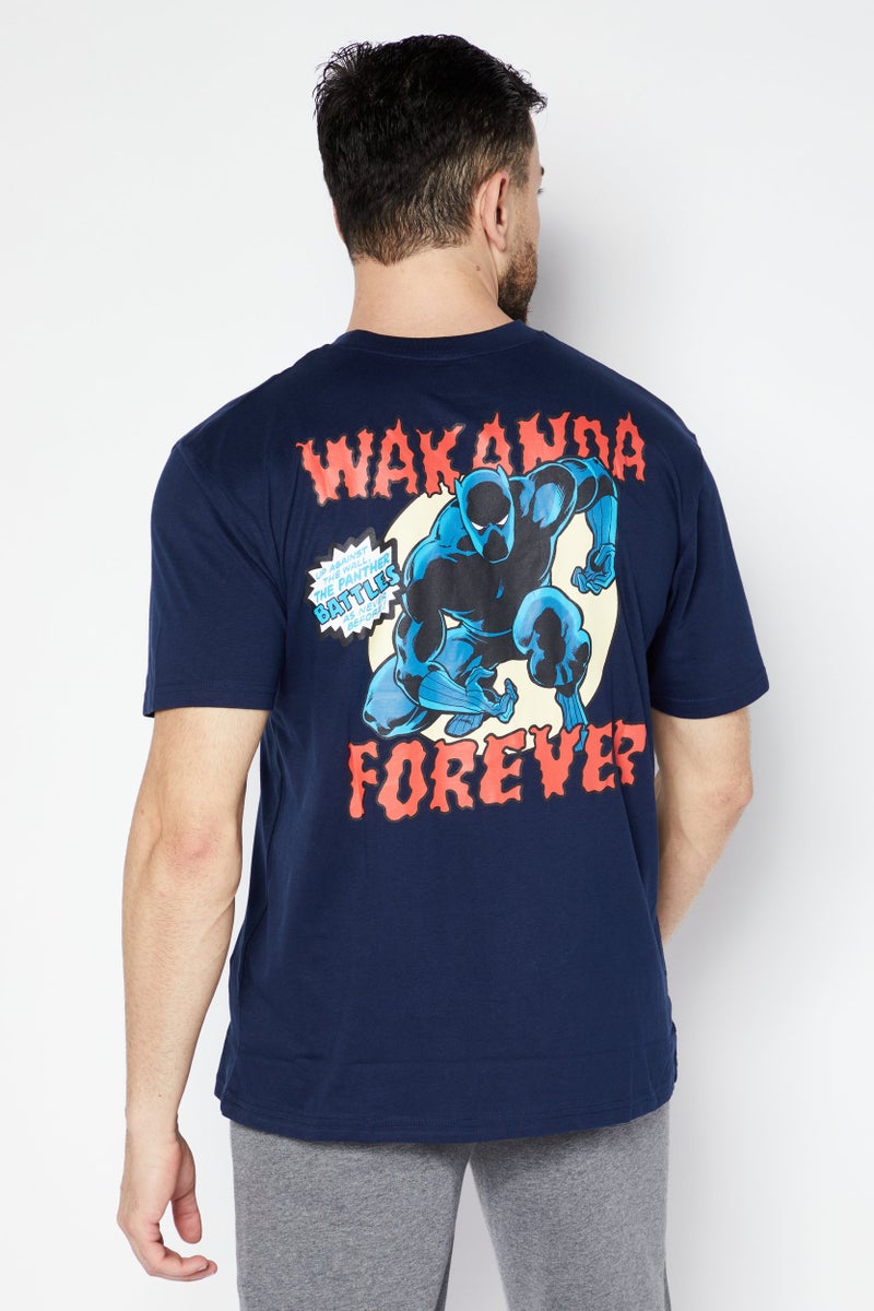 MARVEL Men Crew Neck Short Sleeve Graphic Print T-Shirt, Navy Blue - Image 3