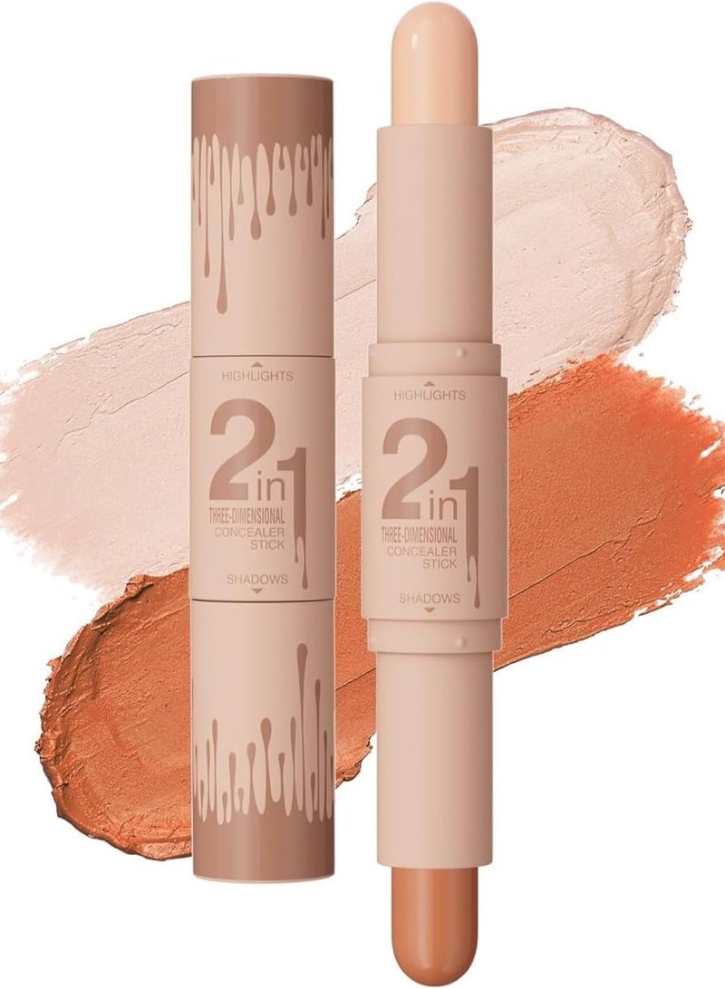 HelloKiss 2024 New 2 in 1 Professional Double Head Highlighter Stick,Cream Contour Stick,Multifunctional Makeup Sticks Pen For Face Shaping and face Brightens(02#Light Ivory&Light Coffee, Medium) - Image 1