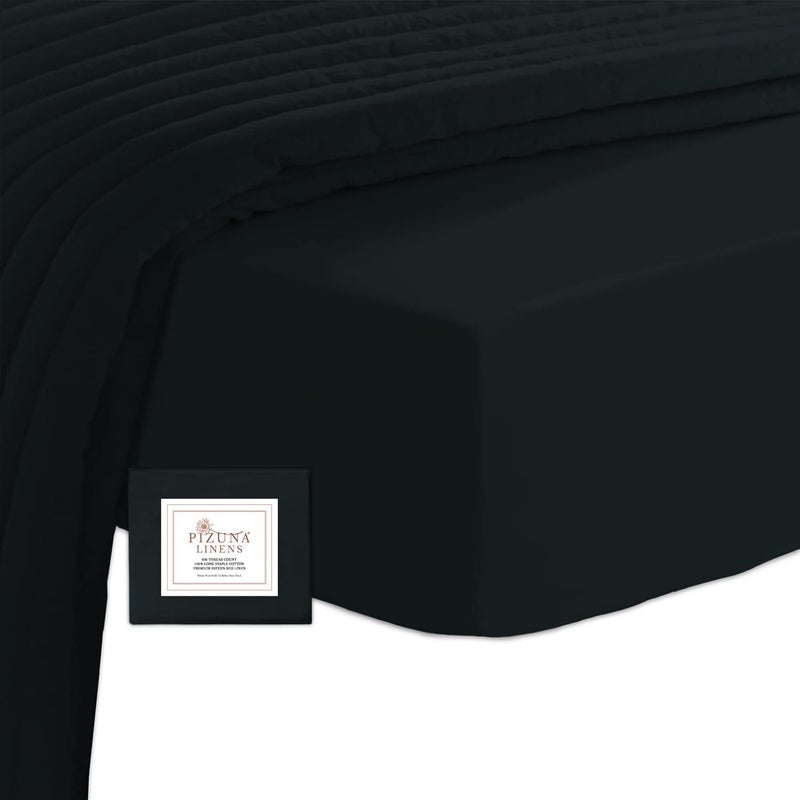 PIZUNA 100% Cotton Super King Fitted Sheets 200x200 cm Black, 400 Thread Count Long Staple Cotton Sateen Super King Size Fitted Bed Sheet Set with Deep Pocket Fits 40cm (Fitted Sheet 1 PC) - Image 1