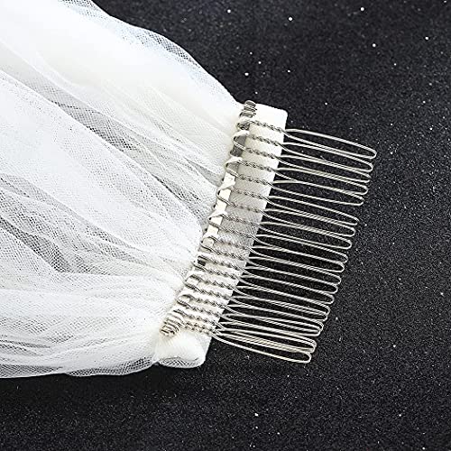 Bmirth Bride Fingertip Wedding Veils White Bridal Veils 2 Tiers Ivory Veils for Women Wedding with Flower Lace Edge and Comb (A-white) (Lace veil) - Image 4