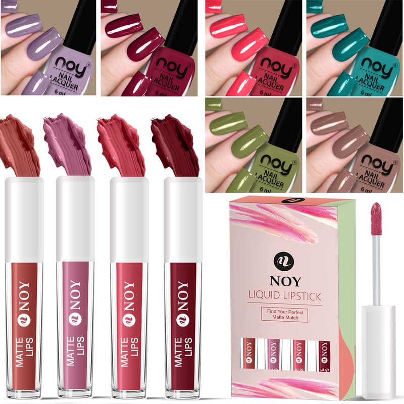 Noy Nail Paint And Liquid Lipstick Combo For Rich Color Payoff Ultimate Beauty Combo Nail Paint Liquid Lipstick Set Love In Every Swipe Liquid Matte Lipstick Nail Polish Duo For Girlfriend - Image 1