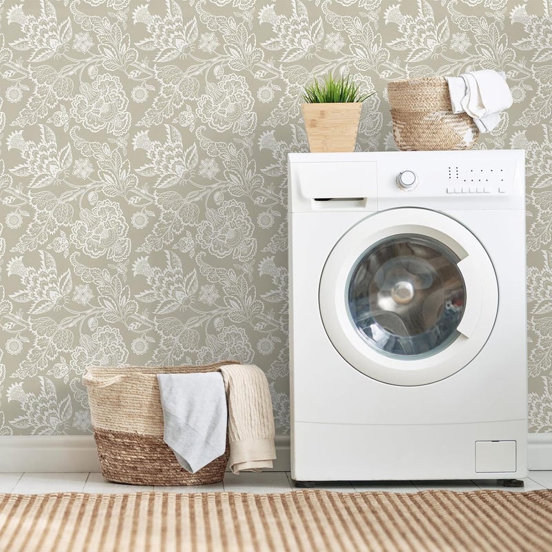 Vinjiasin Peel and Stick Wallpaper Boho Floral Wall Paper for Bathroom Vintage Removable Self Adhesive Wallpaper for Bedroom Accent Wall Neutral Flower Contact Paper Farmhouse Vinyl Roll 17.3"x 78.7" - Image 4