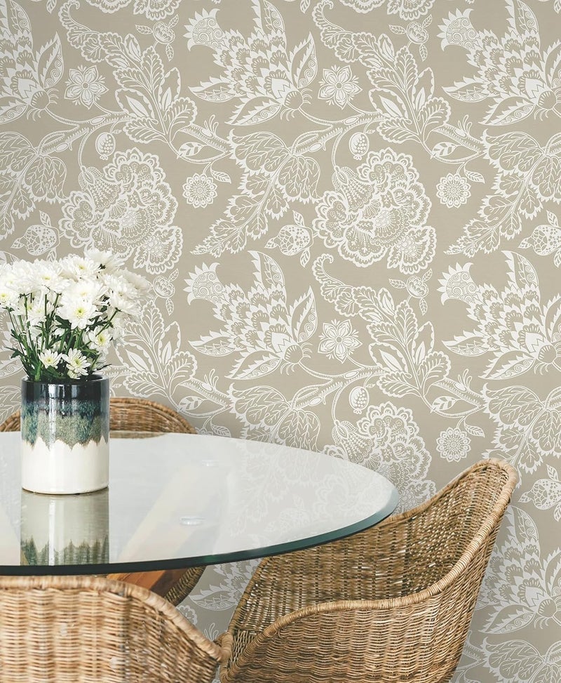 Vinjiasin Peel and Stick Wallpaper Boho Floral Wall Paper for Bathroom Vintage Removable Self Adhesive Wallpaper for Bedroom Accent Wall Neutral Flower Contact Paper Farmhouse Vinyl Roll 17.3"x 78.7" - Image 3