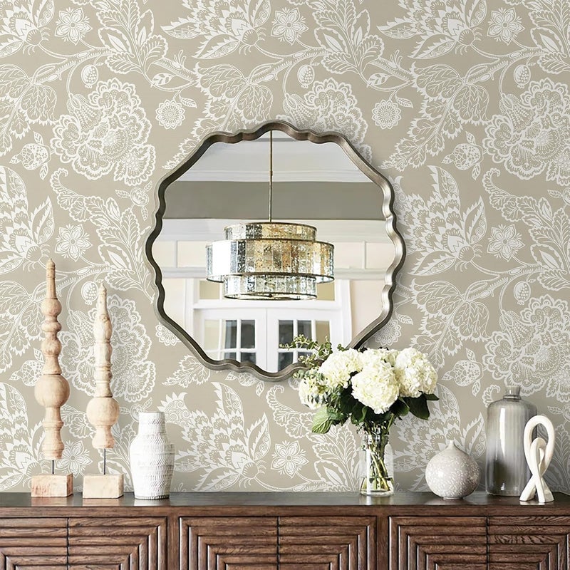 Vinjiasin Peel and Stick Wallpaper Boho Floral Wall Paper for Bathroom Vintage Removable Self Adhesive Wallpaper for Bedroom Accent Wall Neutral Flower Contact Paper Farmhouse Vinyl Roll 17.3"x 78.7" - Image 2