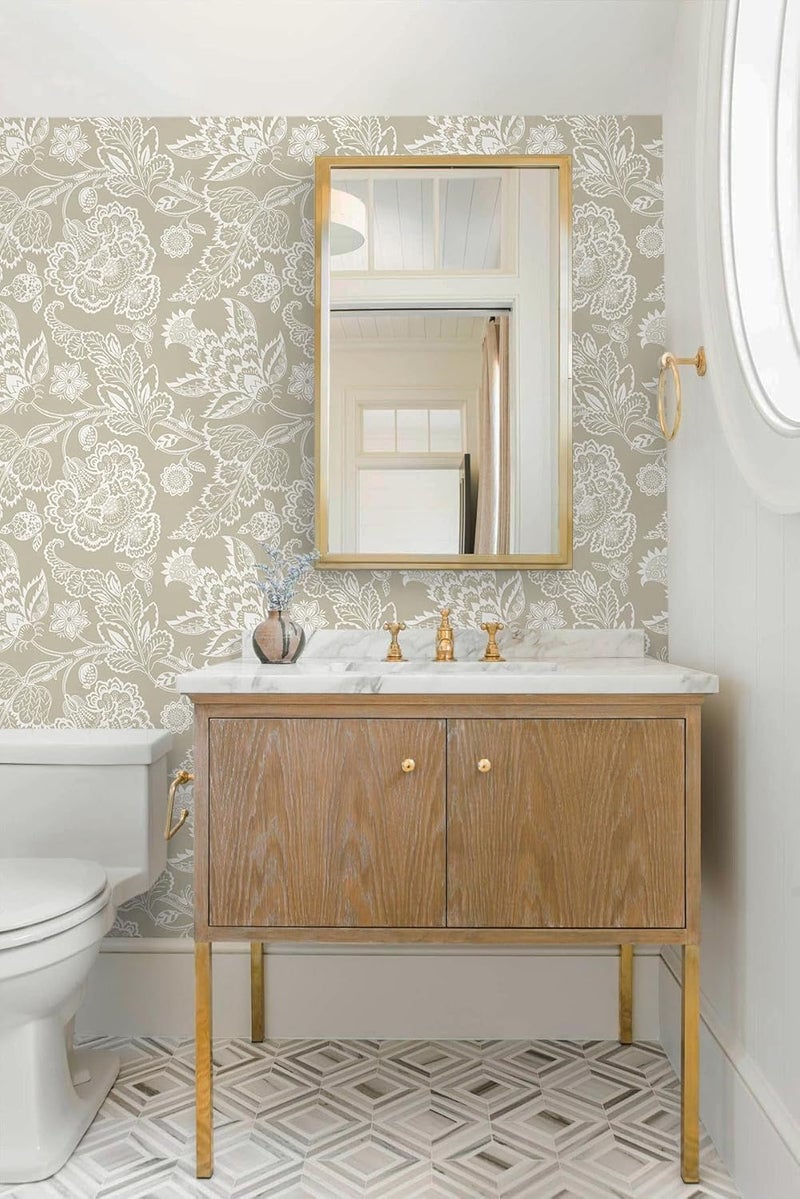 Vinjiasin Peel and Stick Wallpaper Boho Floral Wall Paper for Bathroom Vintage Removable Self Adhesive Wallpaper for Bedroom Accent Wall Neutral Flower Contact Paper Farmhouse Vinyl Roll 17.3"x 78.7" - Image 5