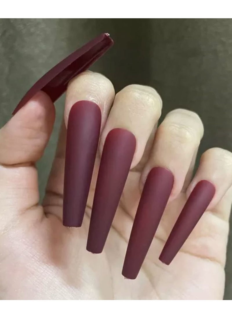 Generic - Polish Free Manicure False Nails With Glue Sticker Matte Brown - Image 1