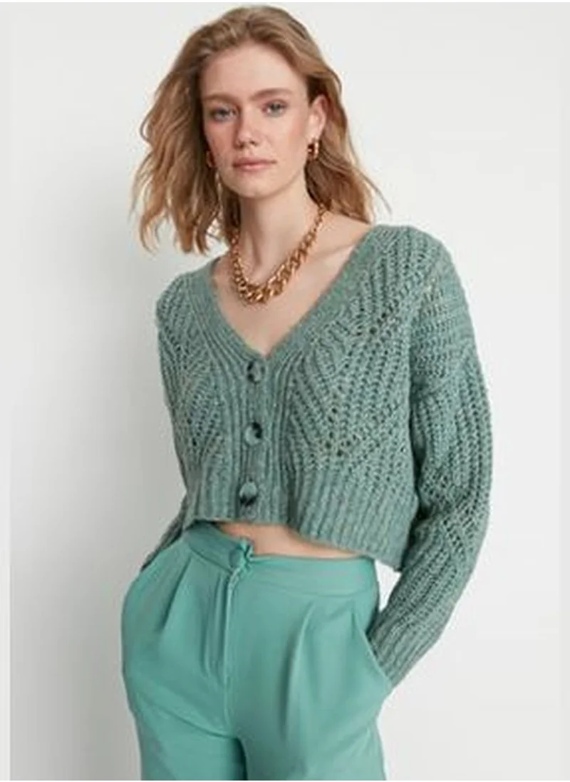 trendyol Mint Crop Button Detailed Knitwear Cardigan