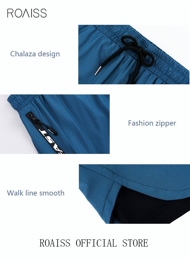 roaiss Men's Swimming Trunks Beachwear Quick Dry Double Layer Beach Pants Gym Wear Fitness Workout Short Sports Running Boxer Swim Shorts Swimsuit Summer Blue  - Image 4