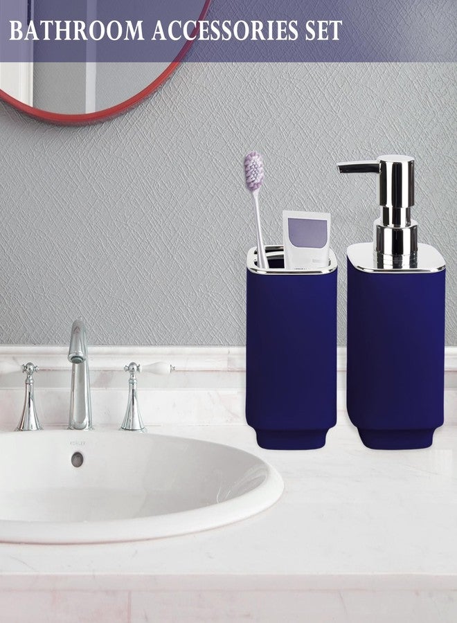 RRM Navy Blue Bathroom Accessories 2 Pieces, Soap Dispenser and Toothbrush Holder Set for Boho Bathroom - Image 4