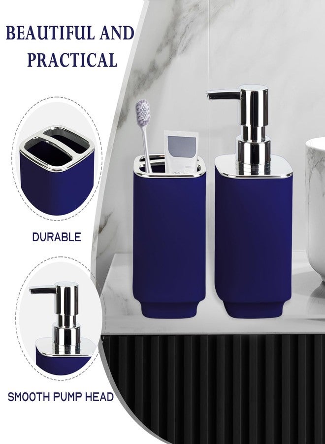 RRM Navy Blue Bathroom Accessories 2 Pieces, Soap Dispenser and Toothbrush Holder Set for Boho Bathroom - Image 5
