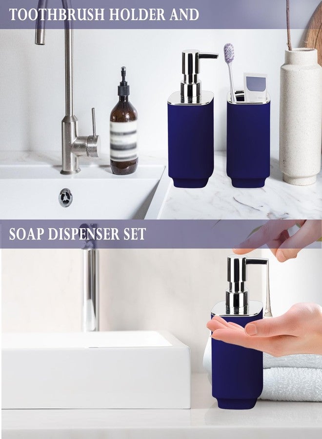 RRM Navy Blue Bathroom Accessories 2 Pieces, Soap Dispenser and Toothbrush Holder Set for Boho Bathroom - Image 3