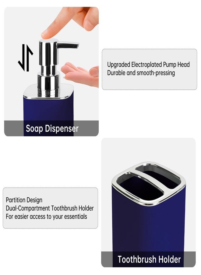 RRM Navy Blue Bathroom Accessories 2 Pieces, Soap Dispenser and Toothbrush Holder Set for Boho Bathroom - Image 2