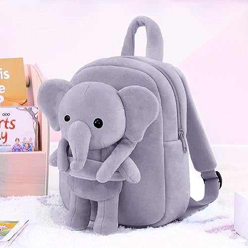 Frantic Kids Soft Cartoon Travelling School Bag Soft Plush 1 Compartment Backpacks Boys Girls Baby for 2 to 5 Years Baby/Boys/Girls Nursery, Preschool, Picnic(1_FullBody_GreyElephant_ 2023_A) - Image 3