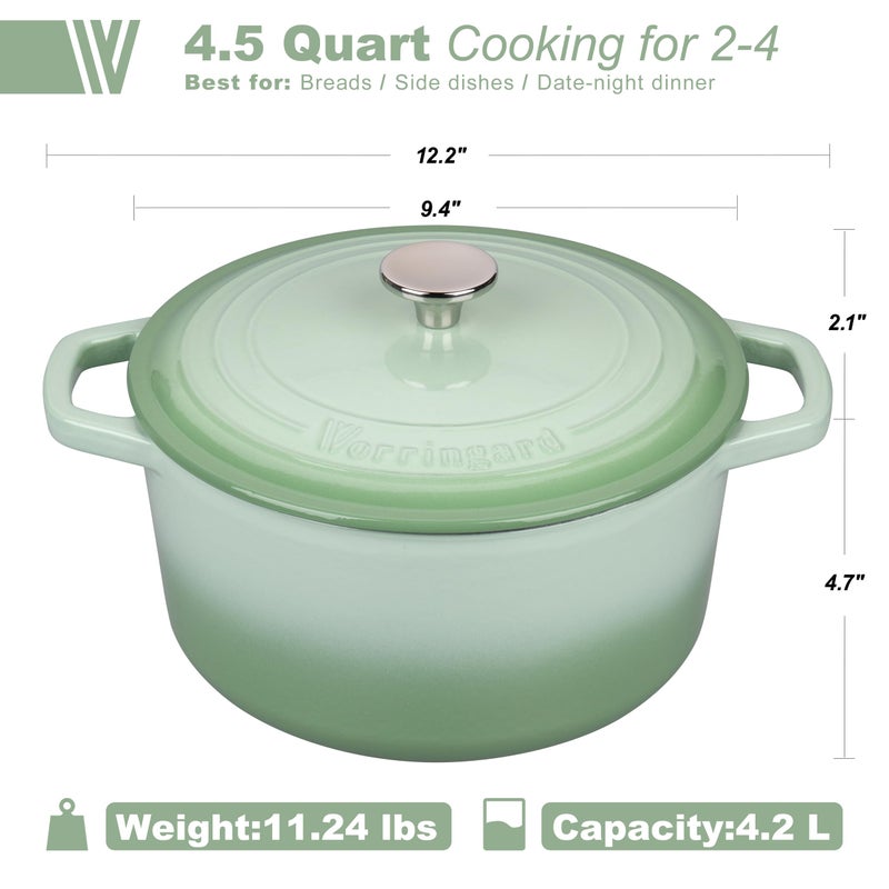 VORRINGARD Enameled Cast Iron Dutch Oven Pot with Lid, for Bread Baking, Round Bread Oven- include Sourdough Bread Baking Supplies Set, 4.5QT, Green - Image 2