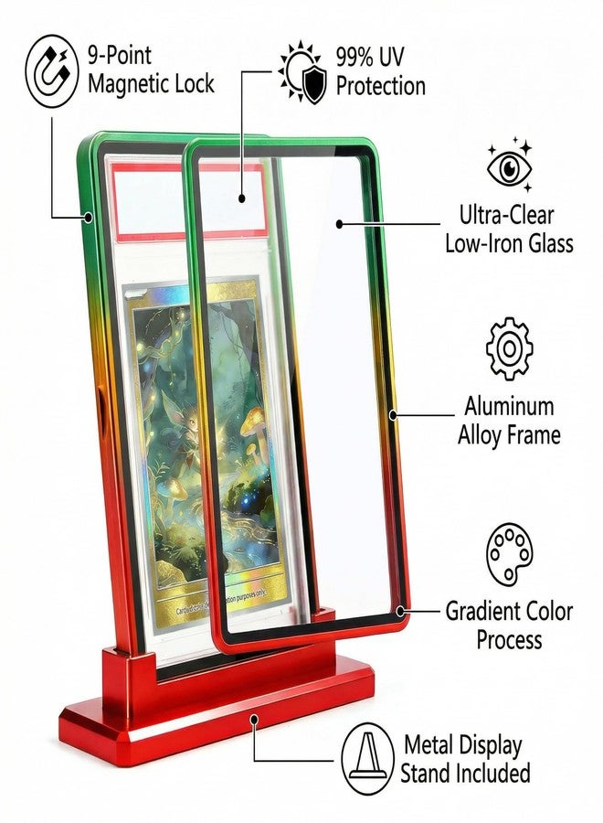 YZtree Magnetic Metal Slab Case for 35PT PSA/CGC: Gradient Magnetic Graded Card Slab Protector with Metal Display Stand, U-V Protection UltraClear Glass, 9-Point Magnetic Lock-Red, Yellow, Green Gradient - Image 2