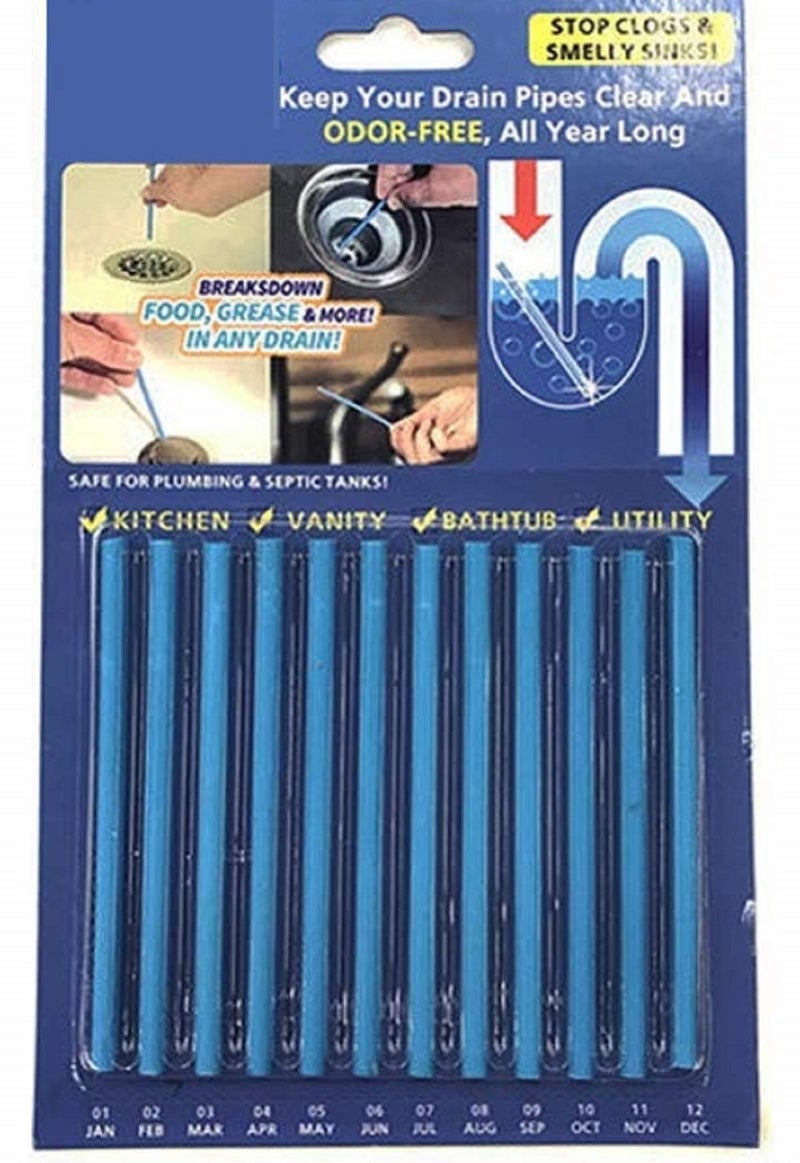 Surat Dream Kitchen Toilet Bathtub Sewage Drain Cleaner Stick and Unscented Deodorizer; Odour Remover (Blue, 12 Sticks) - Image 1