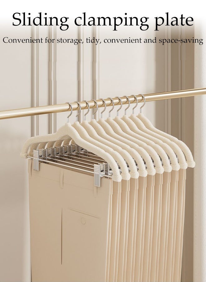 DUNISO 10pcs Flocking Clothes Hangers with Clips 360°Swivel Hook Non-slip Felt Trousers Hangers with Non-Slip Notches Non Marking Clothes Hanger Set Space-Saving Clothes Hangers for Shirts, Pants, Dresses, Skirts, Coats - Image 2
